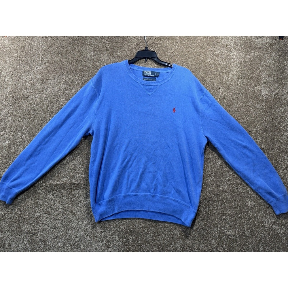 Vintage Polo Ralph Lauren Sweater Mens Large Blue Red Pony Long Sleeve